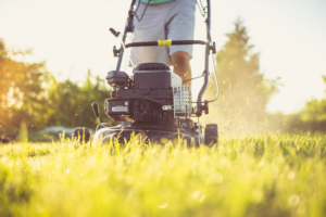 mowing grass
